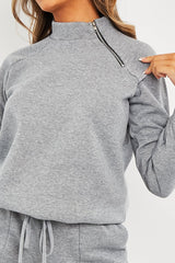 Grey Zip Neck Detail Sweatshirt - Jayda