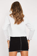White Frayed Hem Cropped Denim Jacket - Caryn