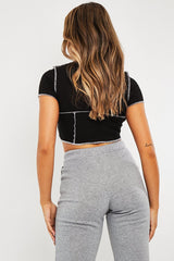 Black Contrast Stitch Cropped Top - Elna