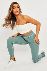 Sage Contrast Stitch Split Hem Leggings - Ria
