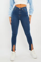 Mid Blue Split Front Skinny Jeans - Martha
