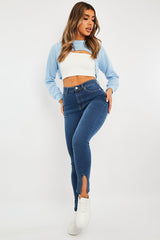 Mid Blue Split Front Skinny Jeans - Martha