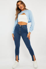 Mid Blue Split Front Skinny Jeans - Martha