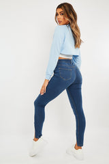 Mid Blue Split Front Skinny Jeans - Martha