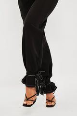 Black Contrast Stitch Ankle Tie Trousers - Neyla