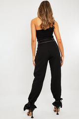 Black Contrast Stitch Ankle Tie Trousers - Neyla