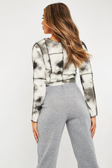 White Tie Dye Contrast Stitch Crop Top - Bowen