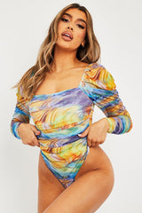 Multi Rainbow Puff Sleeve Bodysuit - Deana