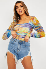 Multi Rainbow Puff Sleeve Bodysuit - Deana