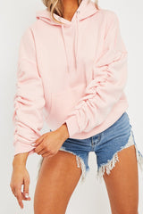 Pink Ruched Sleeve Oversized Hoodie - Dezi