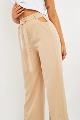 Stone Waist Cut Out Wide Leg Trousers - Adela