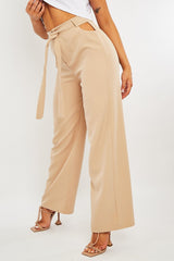 Stone Waist Cut Out Wide Leg Trousers - Adela