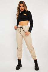 Stone Faux Leather Drawstring Waist Joggers - Persia