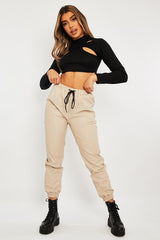 Stone Faux Leather Drawstring Waist Joggers - Persia