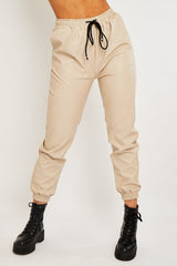 Stone Faux Leather Drawstring Waist Joggers - Persia