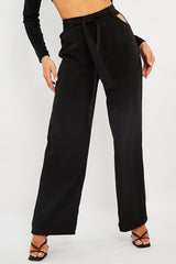 Black Waist Cut Out Wide Leg Trousers - Adela