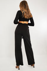 Black Waist Cut Out Wide Leg Trousers - Adela