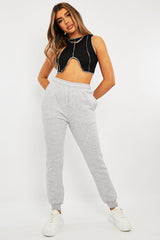 Black Ribbed Notch Contrast Stitch Crop Top - Rinnah