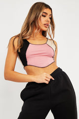 Pink Colour Block Exposed Seam Crop Top - Naloni