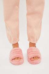 Pink Fluffy Strap Sliders - Naria