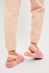 Pink Fluffy Strap Sliders - Naria