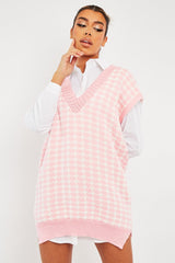 Pink Houndstooth Knit Vest - Hazel