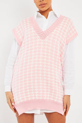 Pink Houndstooth Knit Vest - Hazel