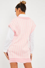 Pink Houndstooth Knit Vest - Hazel