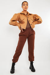 Camel Cropped Balloon Sleeve Shacket - Lexia