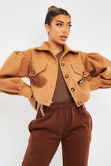 Camel Cropped Balloon Sleeve Shacket - Lexia