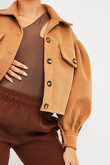 Camel Cropped Balloon Sleeve Shacket - Lexia