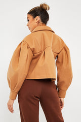 Camel Cropped Balloon Sleeve Shacket - Lexia