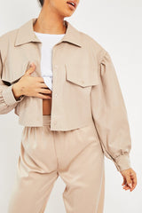Stone Faux Leather Cropped Shacket - Ivyana