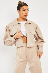 Stone Faux Leather Cropped Shacket - Ivyana