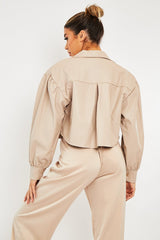 Stone Faux Leather Cropped Shacket - Ivyana
