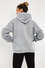 Grey Ruched Sleeve Oversized Hoodie - Dezi