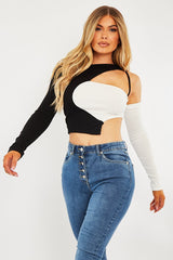 Black White Contrast Cut Out Crop Top - Liylah