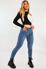 Black White Contrast Cut Out Crop Top - Liylah