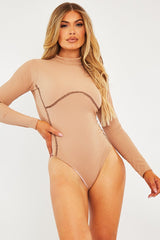 Stone Contrast Stitch Corset Detail Bodysuit - Adisa