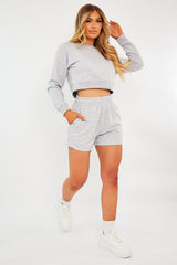 Grey Cropped Sweatshirt + Shorts Lounge Co-ord - Timara