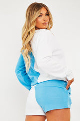 Blue Half Splice Contrast Shorts - Erin