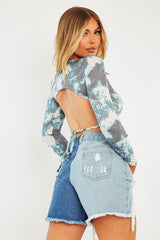 Turquoise Tie Dye Open Back Crop Top - Lissie