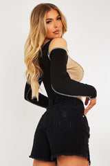 Camel Colour Block Off Shoulder Crop Top - Lanae