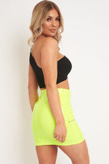 Neon Lime Vinyl Zip Detail Utility Buckle Skirt - Davina