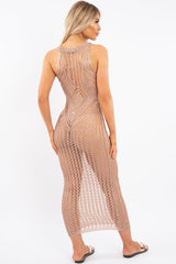 Rose Gold Metallic Mesh Maxi Dress - Helma
