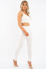 White One Shoulder Crop Top and Leggings Co-Ord - Marrie