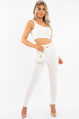 White One Shoulder Crop Top and Leggings Co-Ord - Marrie