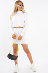 White Lime Contrast Stitch Crop Jumper Skirt Co-ord - Keva
