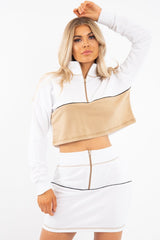 White Camel Cropped Zip Jumper Skirt Co-ord - Hestia