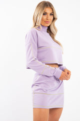 Lilac Lime Contrast Stitch Crop Jumper Skirt Co-ord - Keva